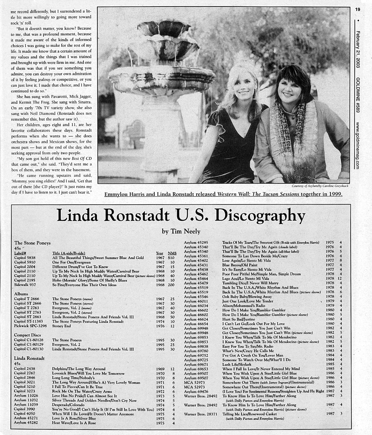 Linda Ronstadt Goldmine 2003